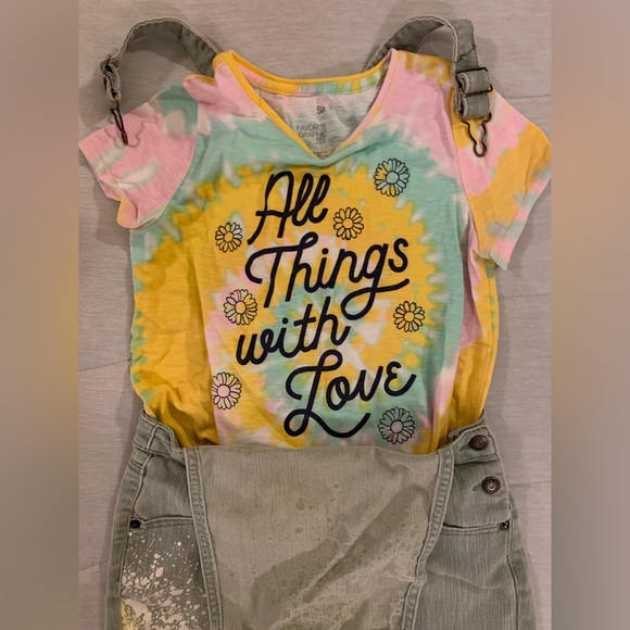 Girl’s overall shorts & tshirt Bundle/set. EUC size L(14-16) - Picture 2 of 5